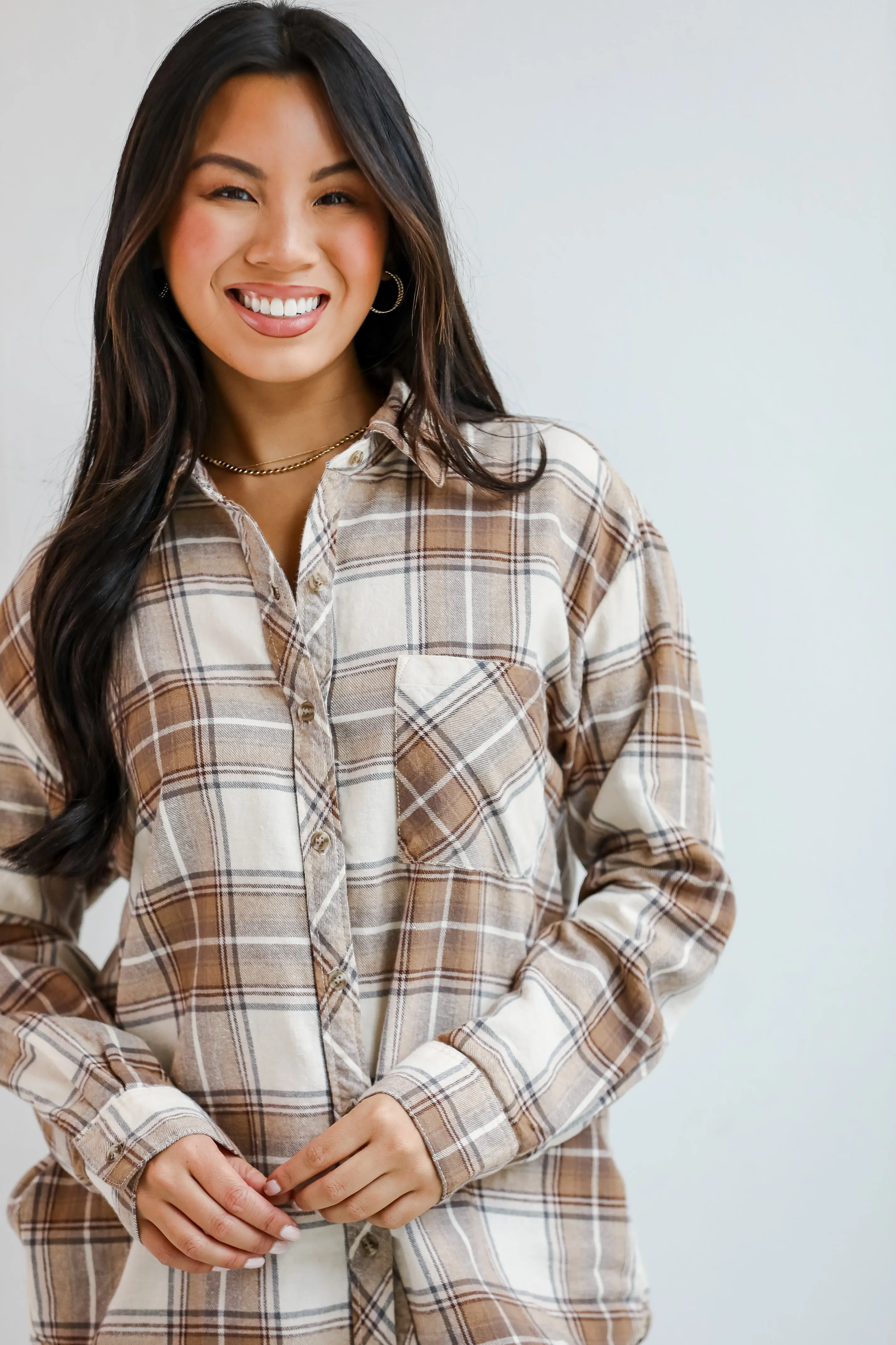 FINAL SALE - Charmed Appeal Taupe Plaid Flannel