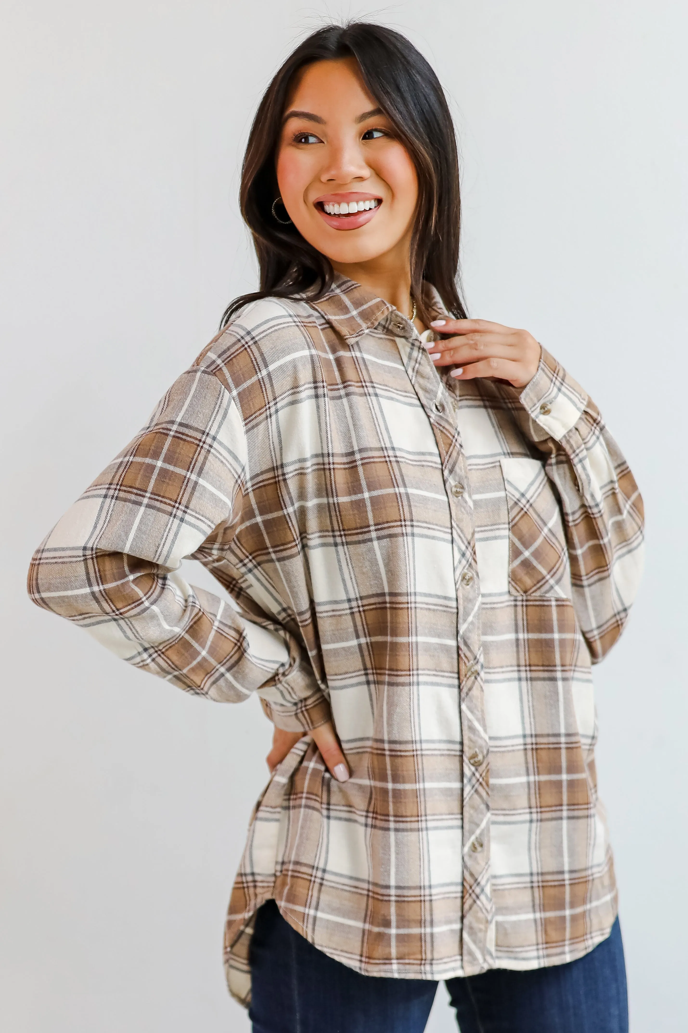 FINAL SALE - Charmed Appeal Taupe Plaid Flannel