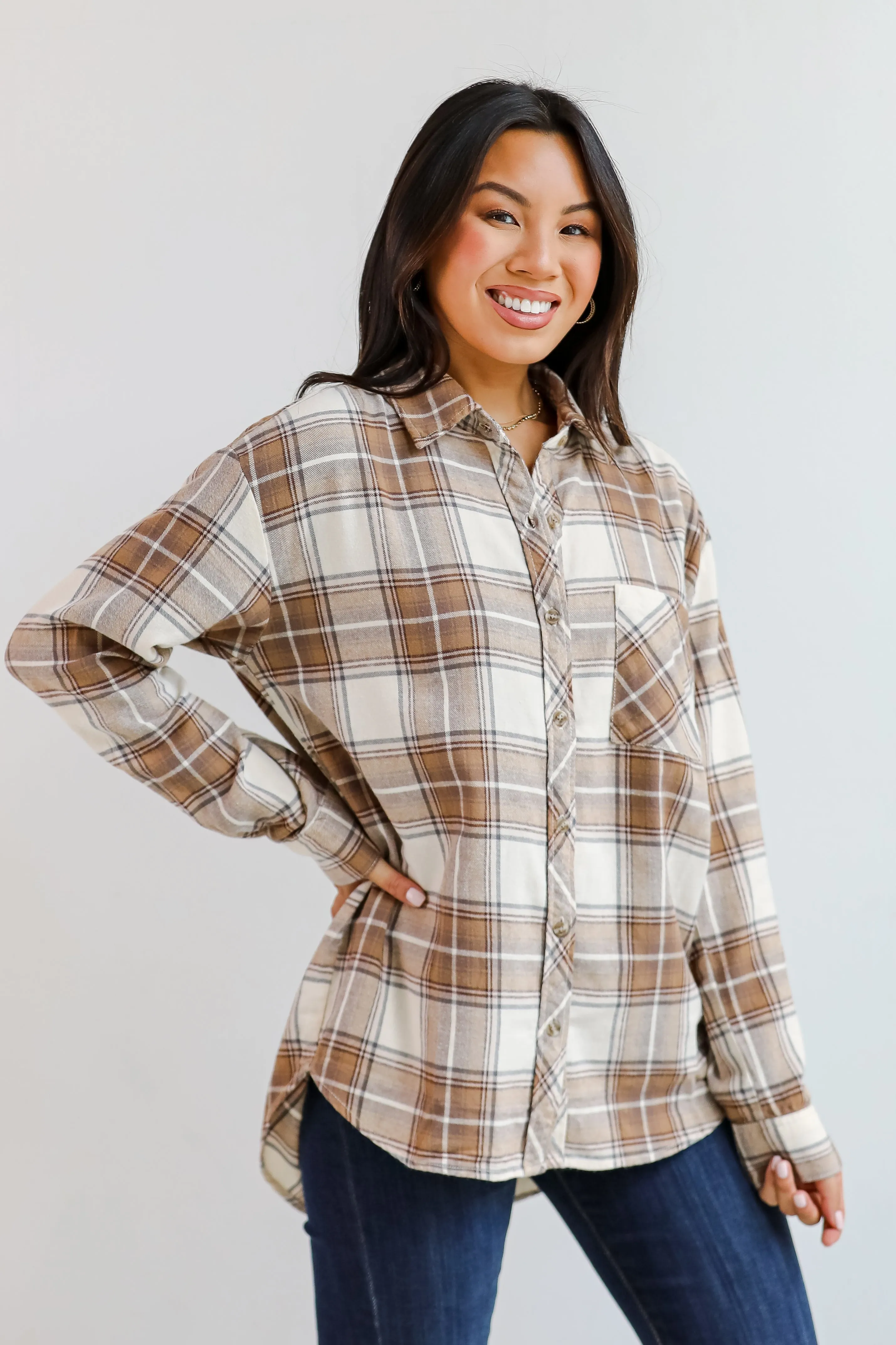 FINAL SALE - Charmed Appeal Taupe Plaid Flannel