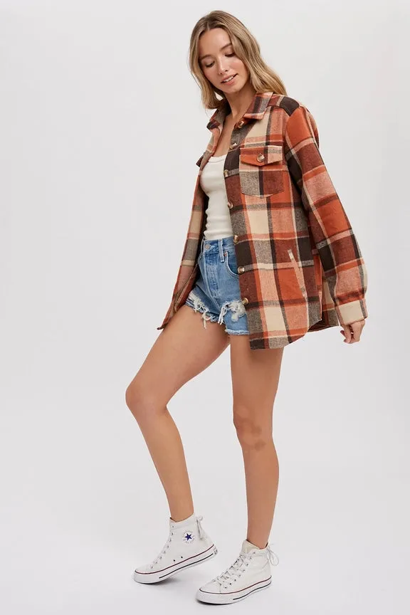 Flannel Taupe Plaid Shacket with Pockets