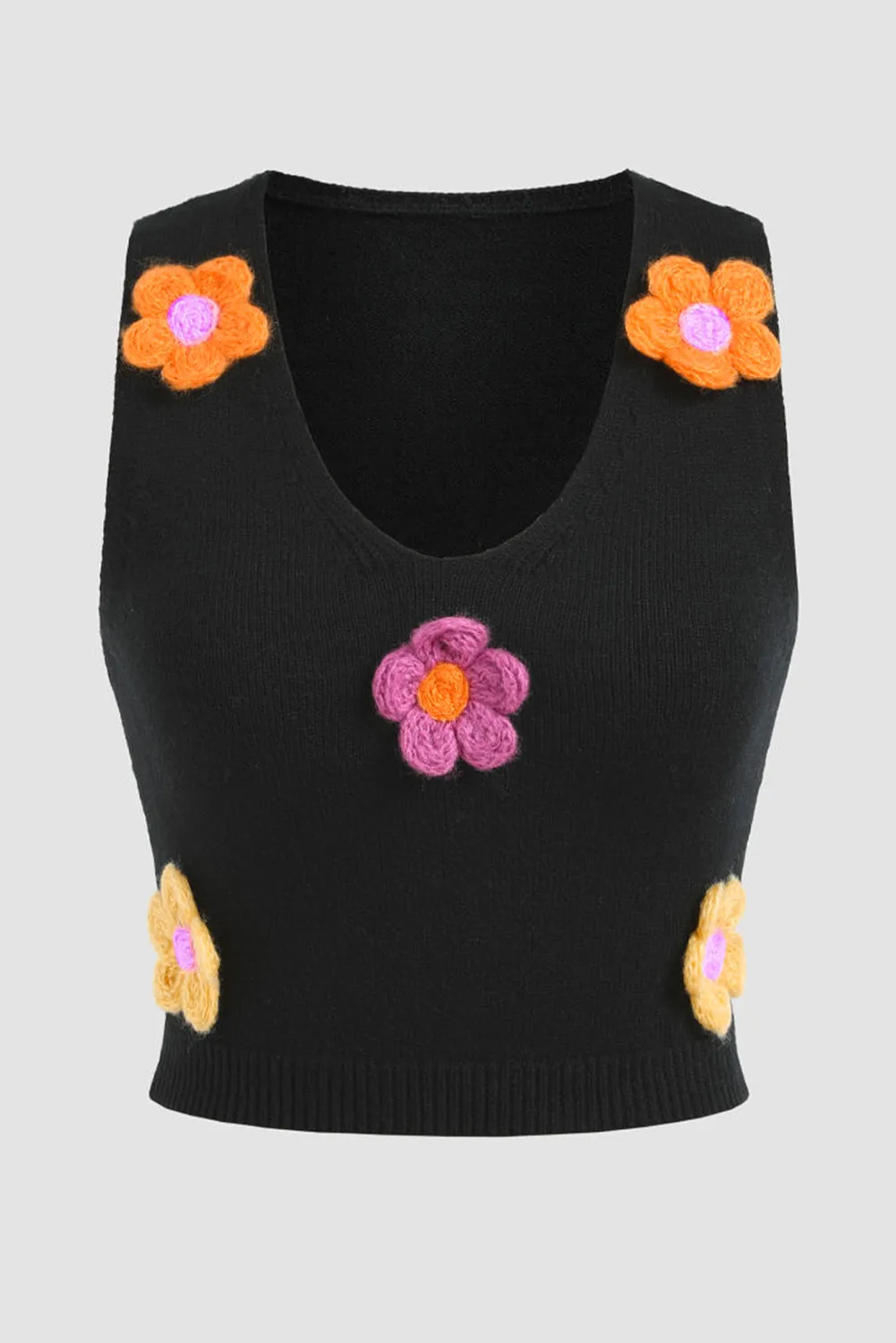 Flower Decor Cropped Sweater Vest