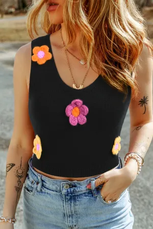 Flower Decor Cropped Sweater Vest