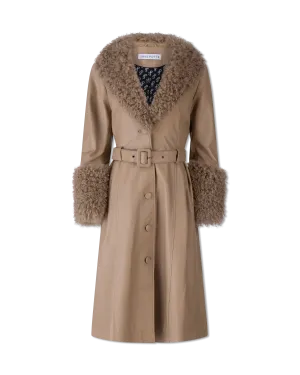 Foxy Shearling Brown Trim Leather Coat