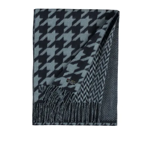 FRAAS SCARF COMPANY - Patchwork Houndstooth Woven Cashmink Scarf in Navy