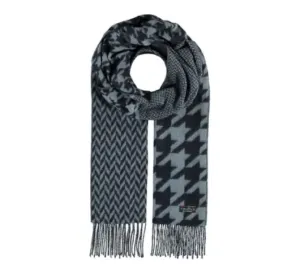 FRAAS SCARF COMPANY - Patchwork Houndstooth Woven Cashmink Scarf in Navy