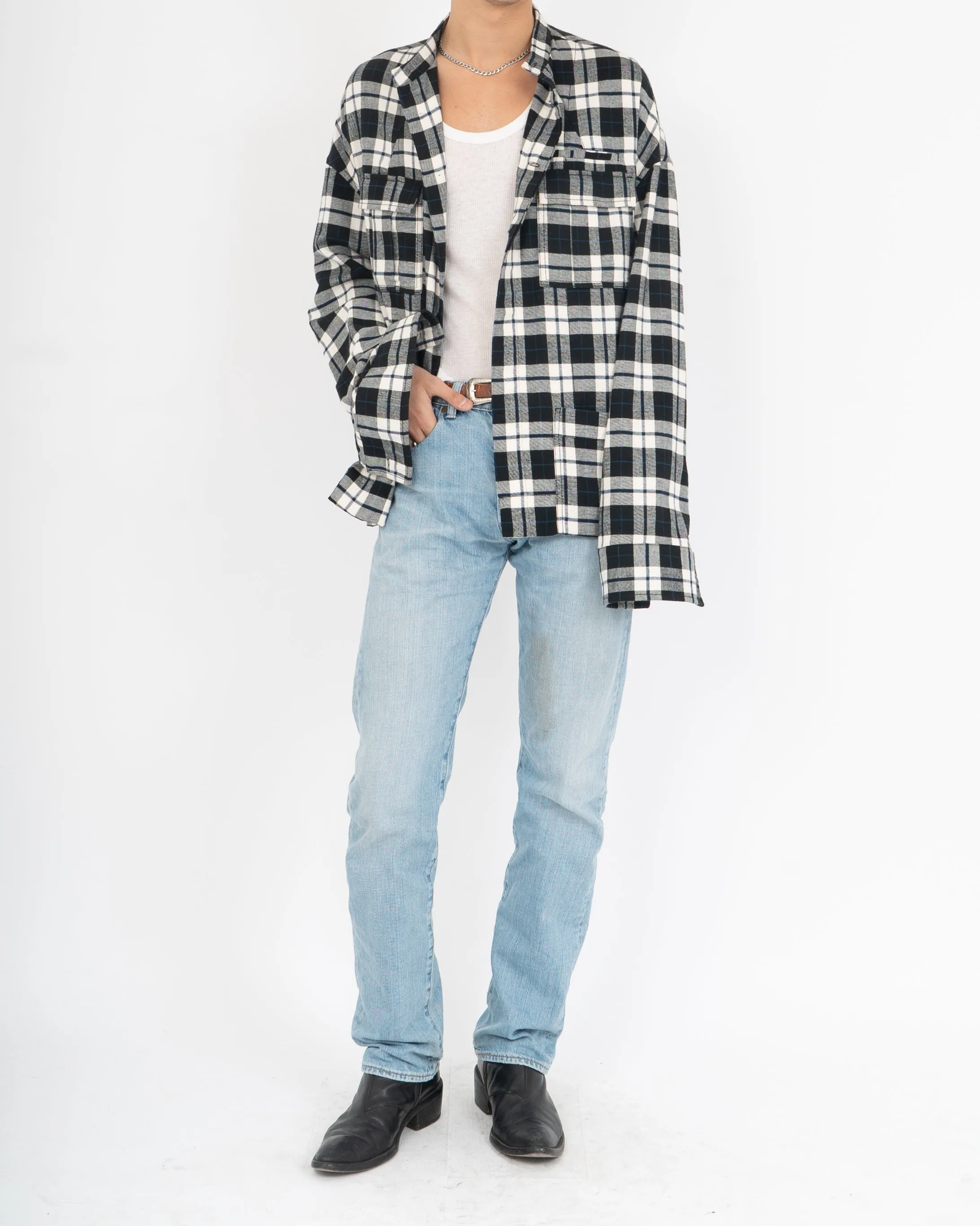 FW17 Mandarin Collar Checked Wool Flannel