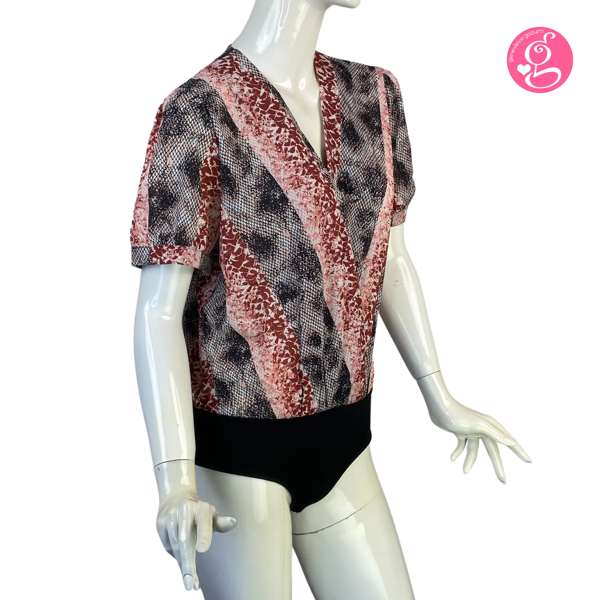 Genevieve Gozum Chiffon Snakeskin Print Overlap Bodysuit