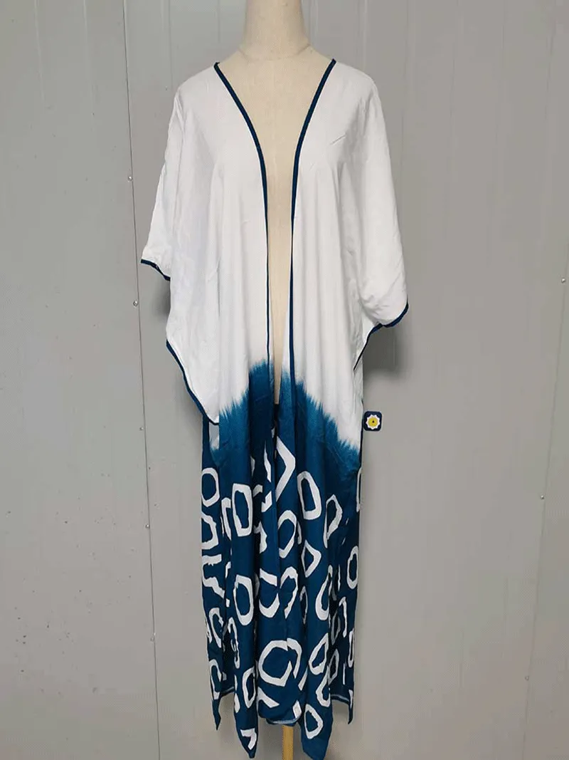 Gift Kimono Half Print White Color Polyester Long Length Gown Kimono