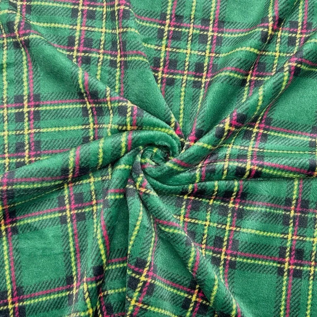 Green Checkered Cuddle Fleece Fabric