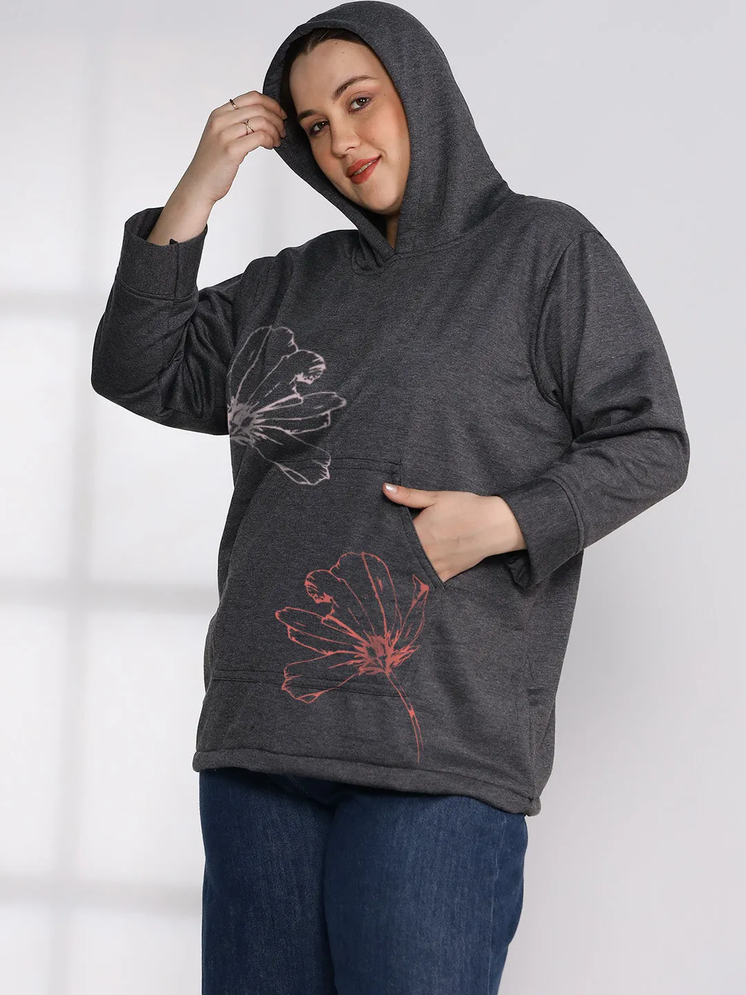 Grey Fleece Hoodie - DustyRose