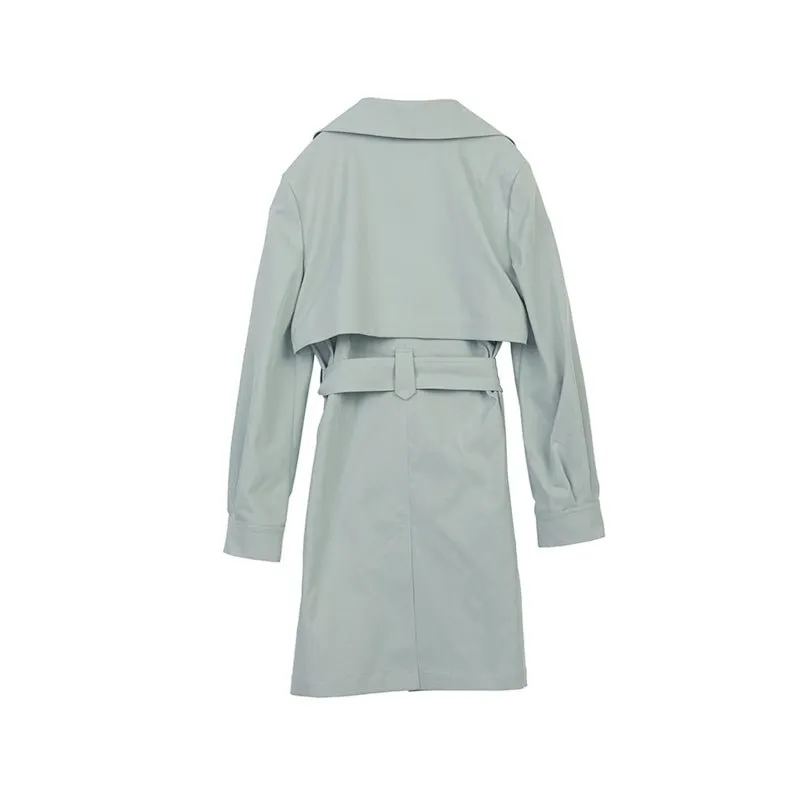 Grey Green Double Breasted Long Trench Coats