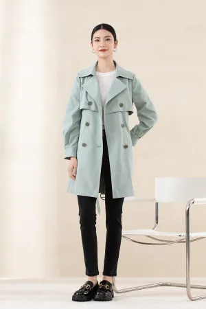 Grey Green Double Breasted Long Trench Coats