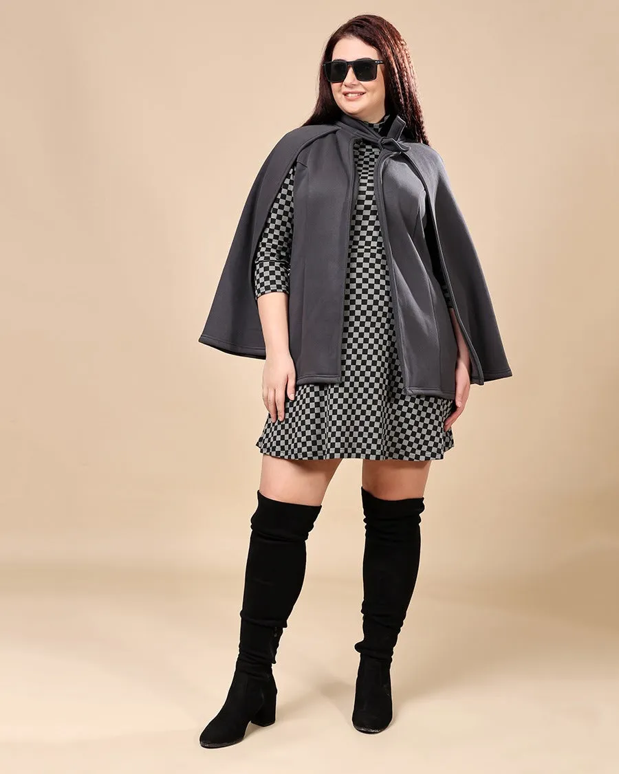 Grey Solid Cape Coat