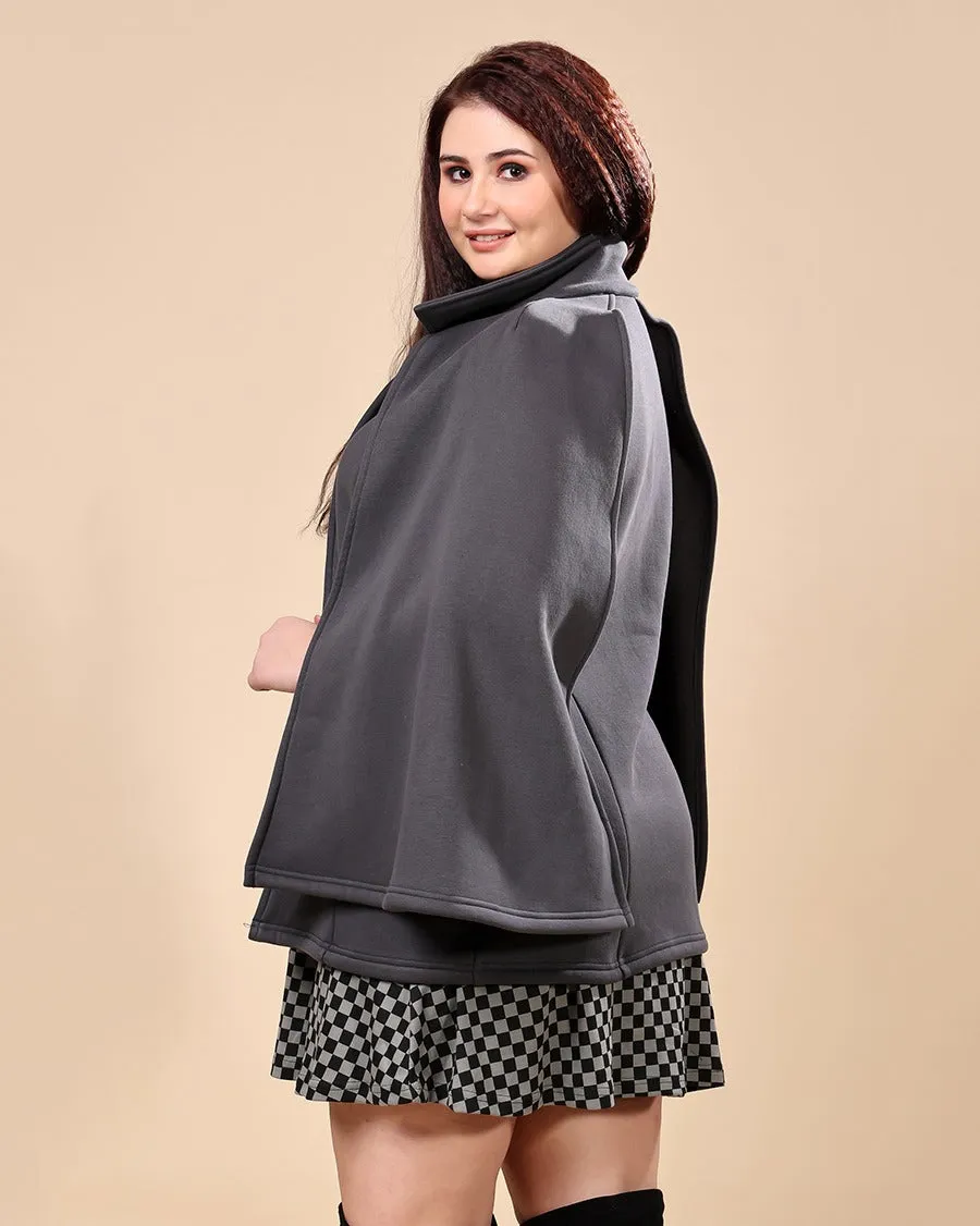 Grey Solid Cape Coat