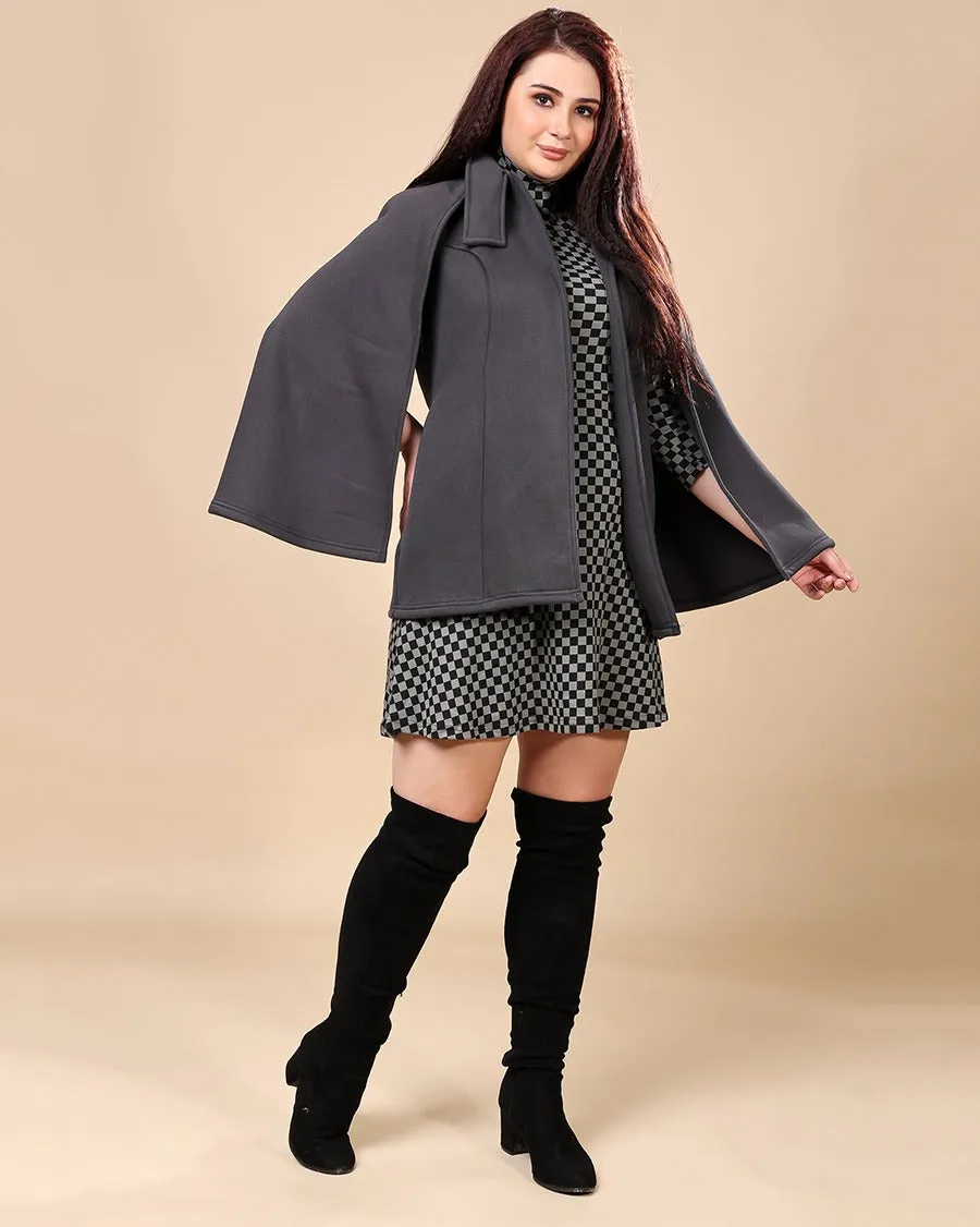 Grey Solid Cape Coat