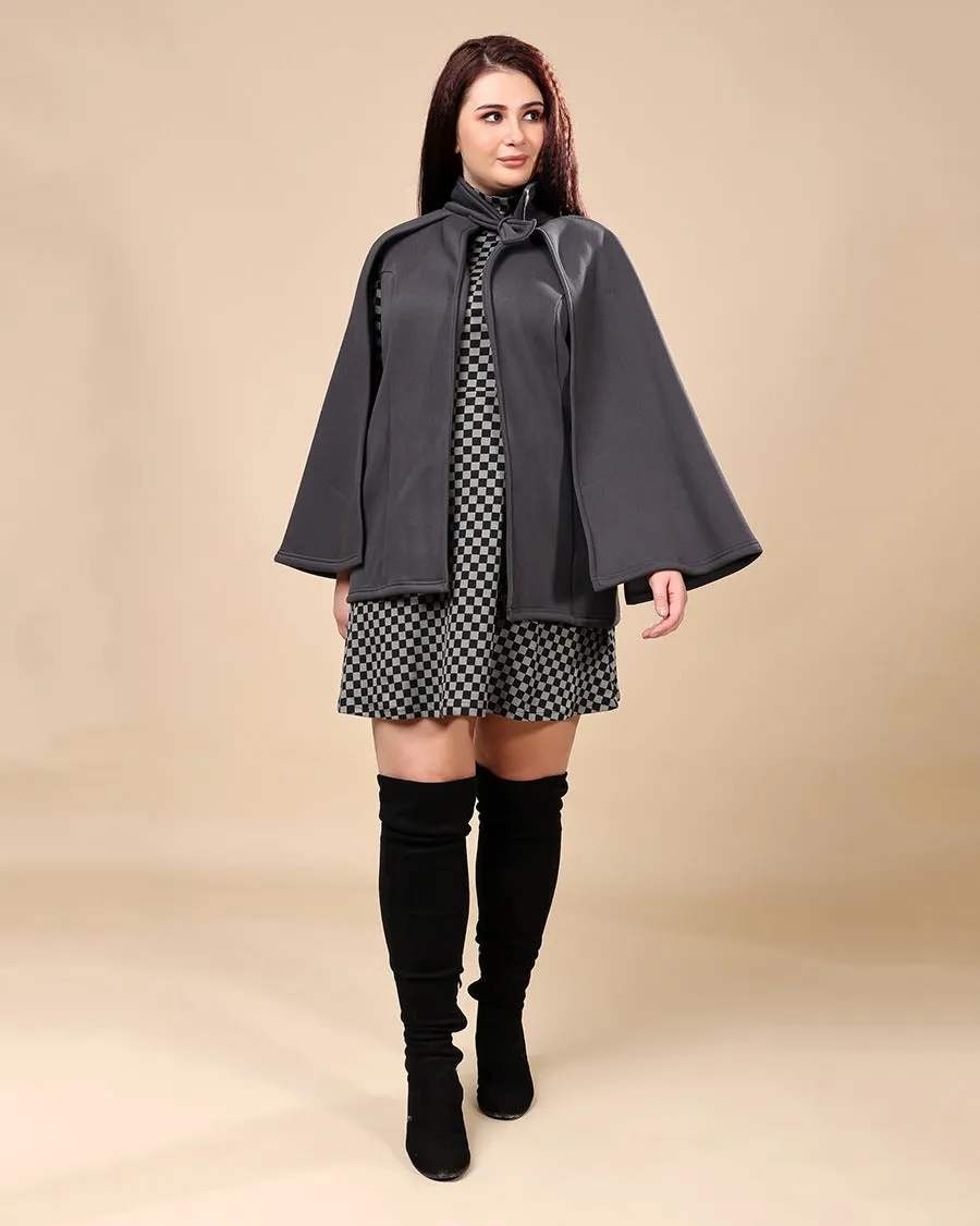 Grey Solid Cape Coat