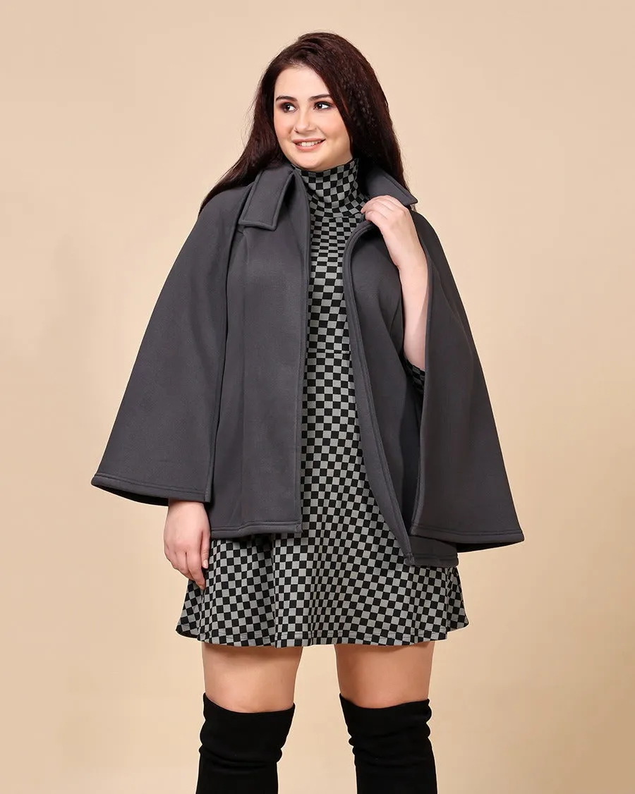 Grey Solid Cape Coat