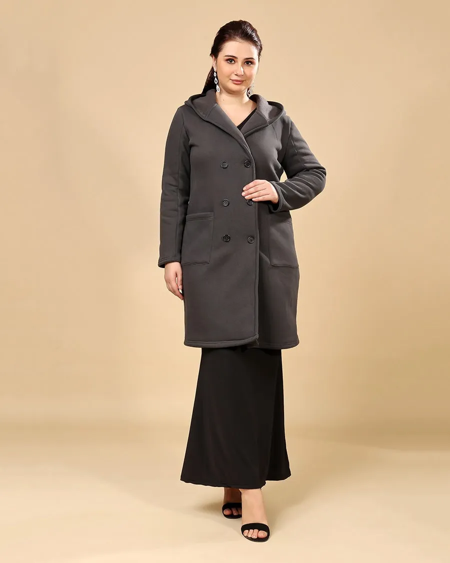 Grey Solid Double Breatsed Coat