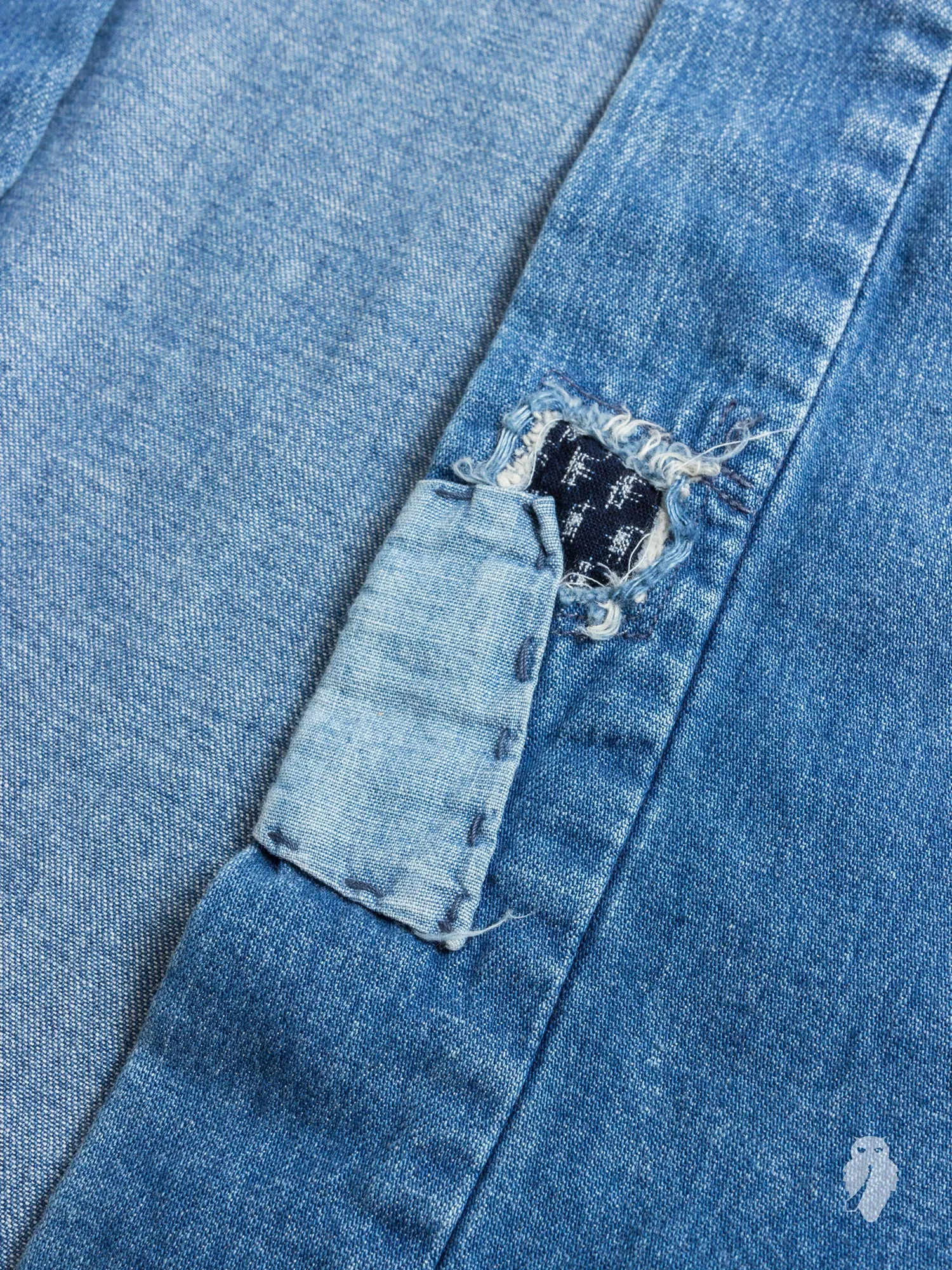 Haori Western Denim Shirt in Indigo Boro Repair