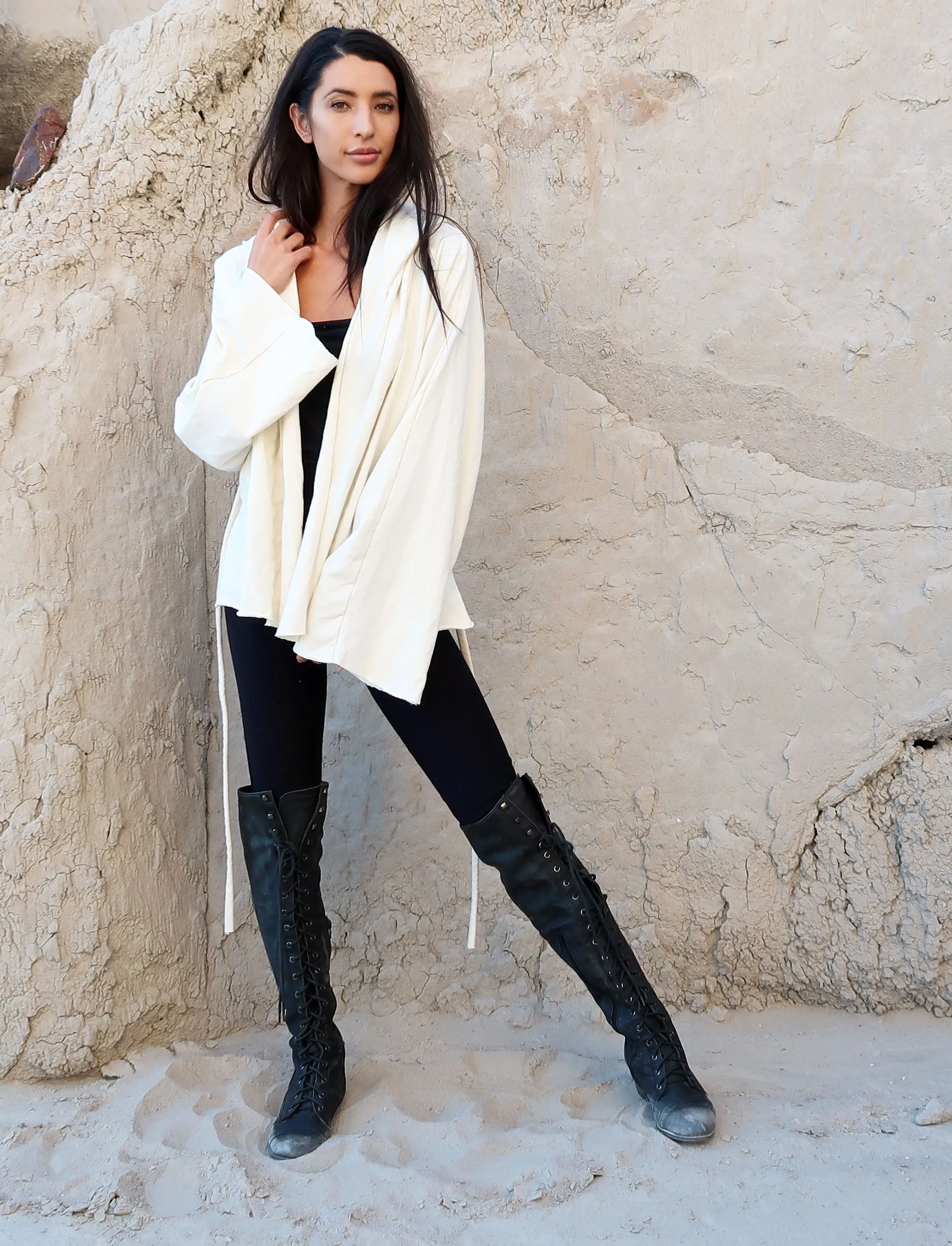 Hooded Kimono Belted Jacket