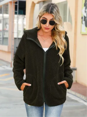 Hooded Long Sleeve Zipper Fleece Jacket