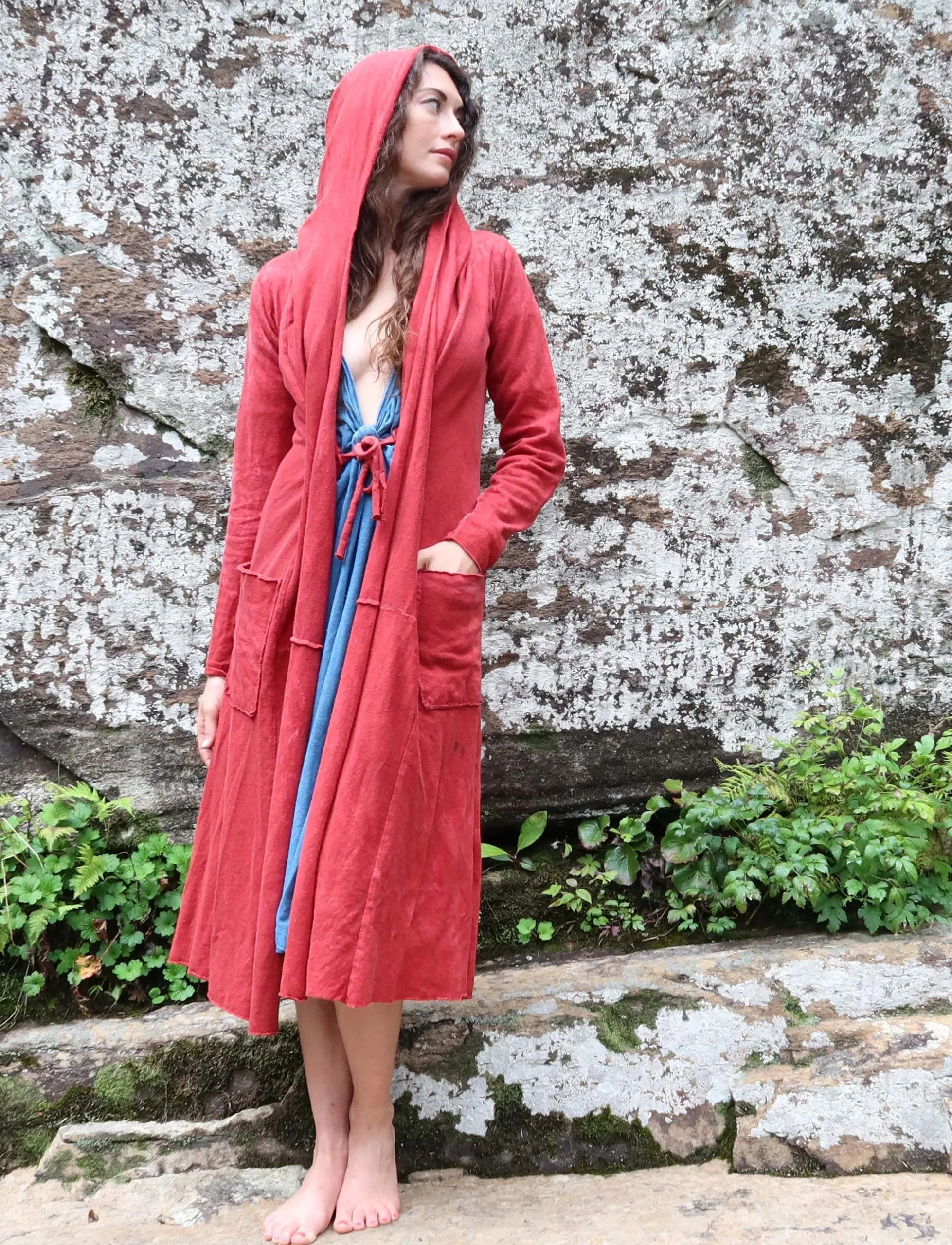 Hooded Tie Front Simplicity Below Knee Cardigan