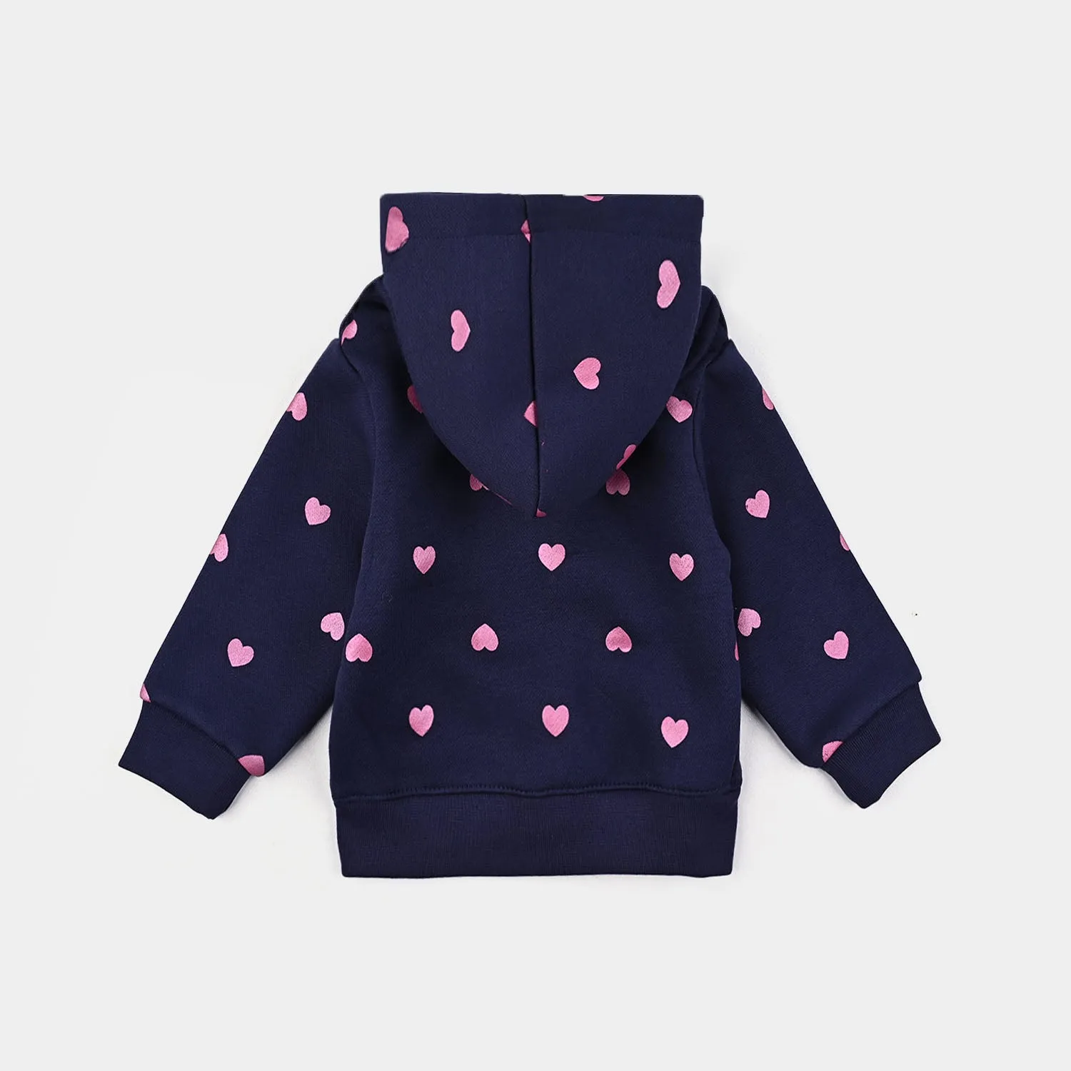 Infant Girls Fleece Knitted Jacket Hearts-Navy Blue