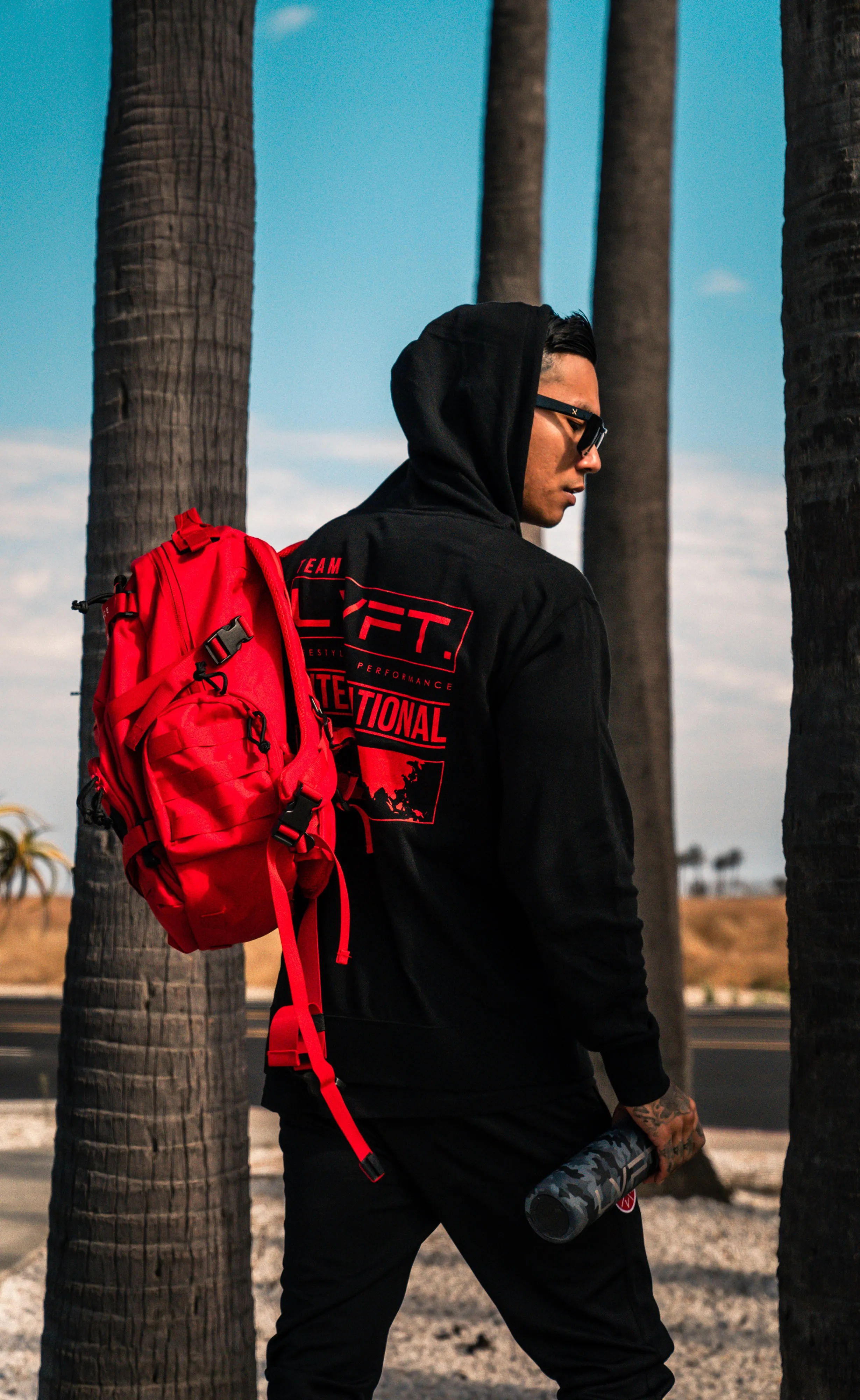 International Zip Up Hoodie - Black / Red