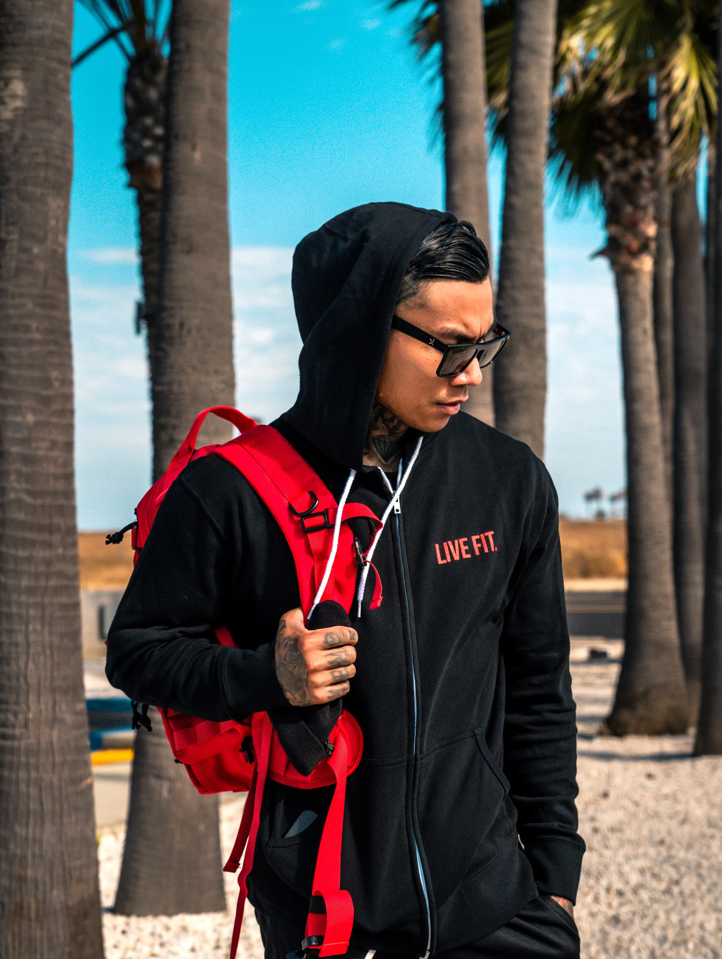 International Zip Up Hoodie - Black / Red