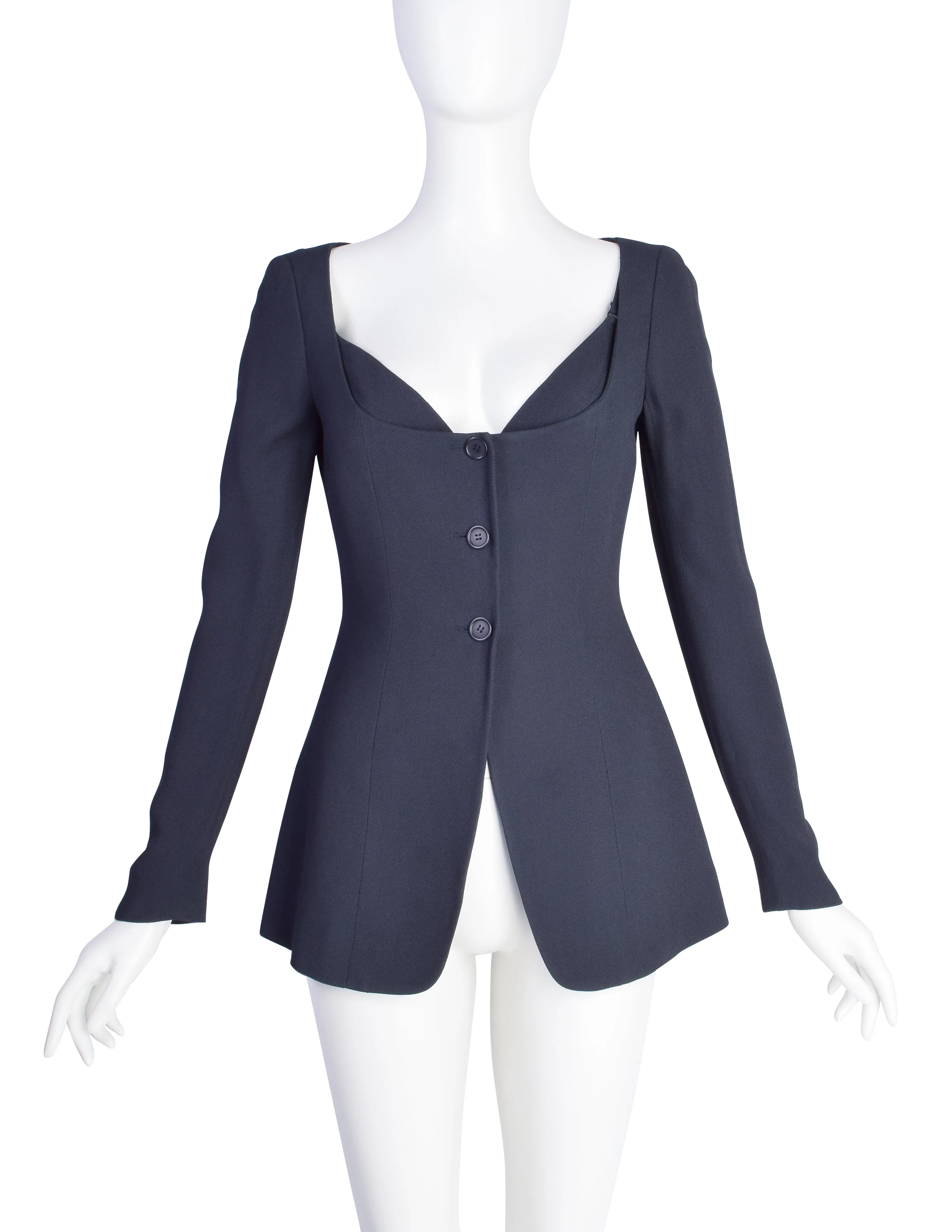 Isaac Mizrahi Vintage SS1996 Runway Deepest Blue Wool Gabardine Jacket and Bra Set