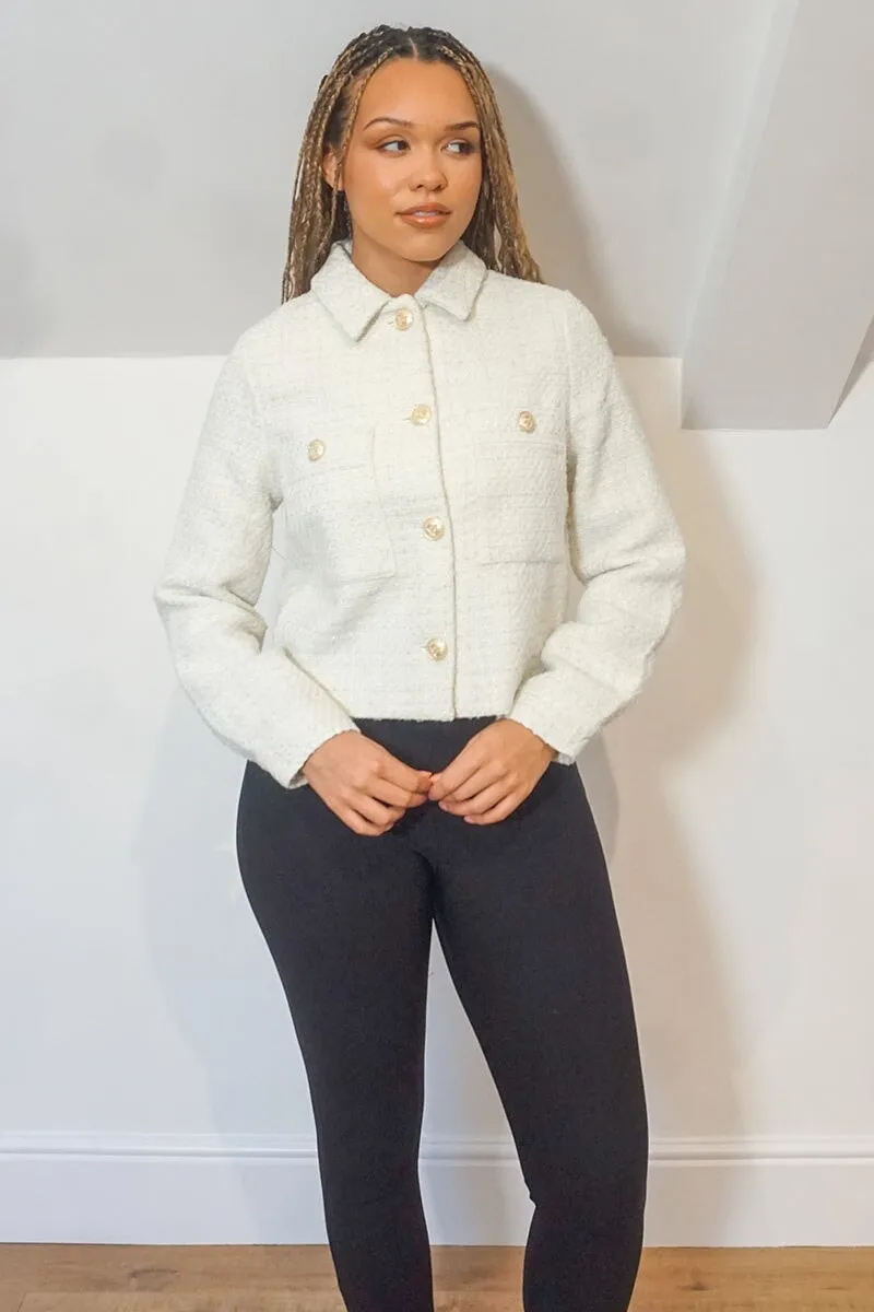 IVORY CROPPED BOUCLE JACKET