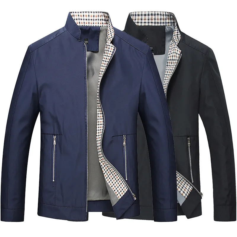 J16-Spring Autumn Jacket Mens Middle Age Business Casual Thin Coat Men Stand Collar Jacket