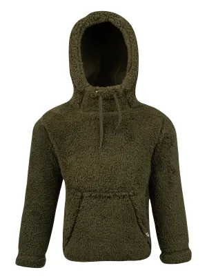 JACK PYKE Childrens Junior Sherpa Fleece Hoodie Dark Olive