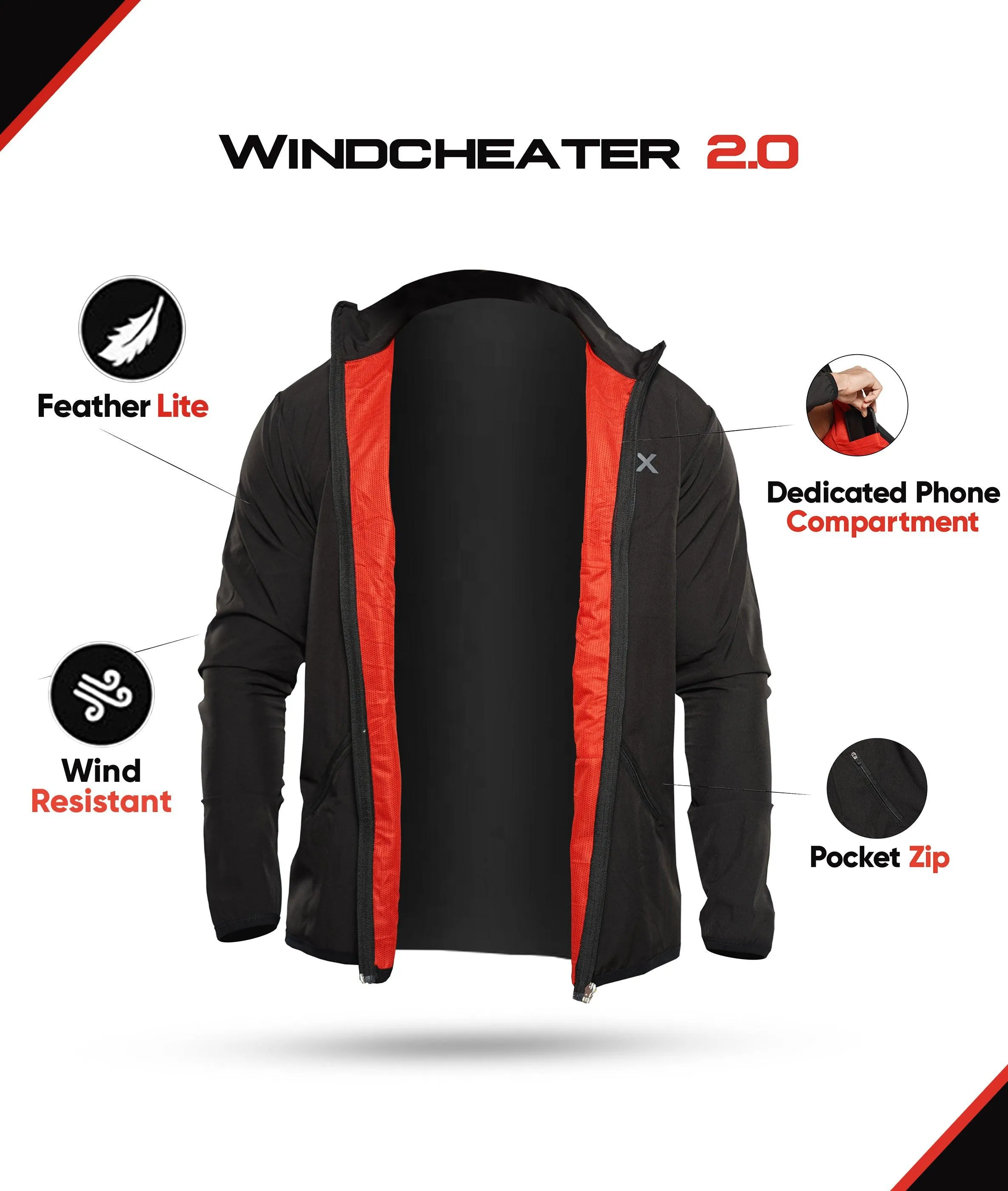 Jet Black GymX Windcheater (Dedicated Phone Pocket)