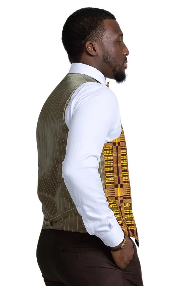 Kadir African Print Kente Men's Fit Suit Vest (Brown & Gold)