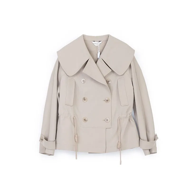 Khaki Short Double Breasted Trench Coat