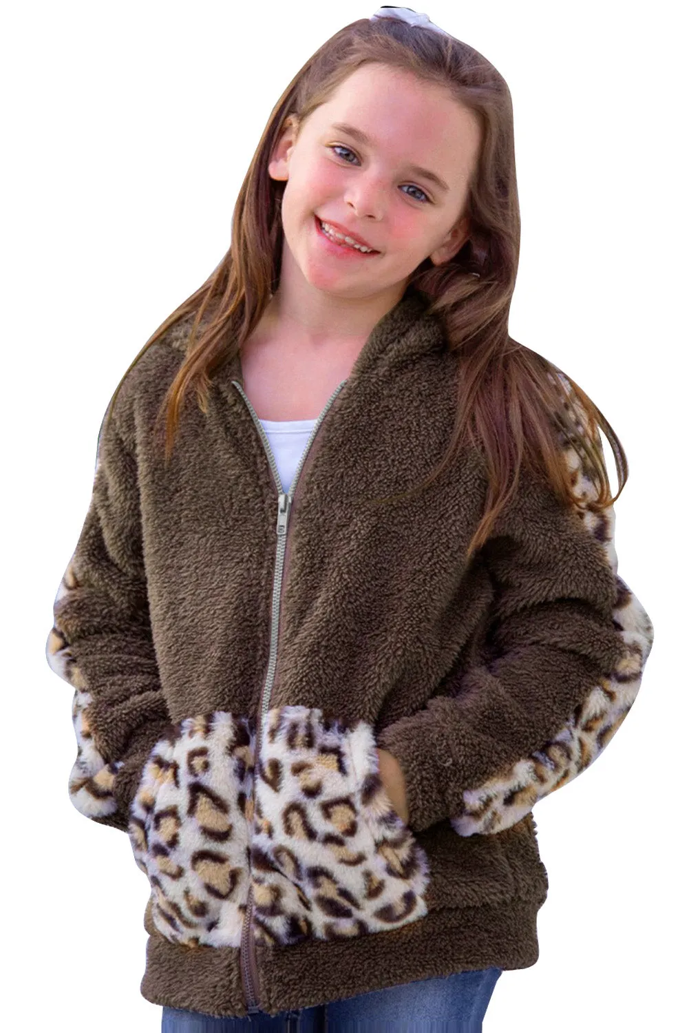 Kids Leopard Zip-Up Hooded Jacket with Pockets