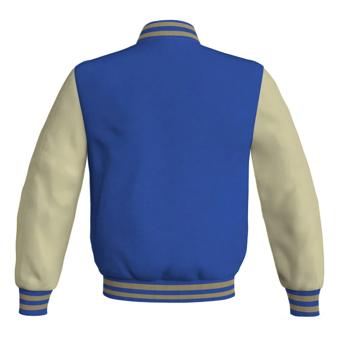 Letterman Jacket Blue Body and Cream Leather Sleeves Bomber Jacket