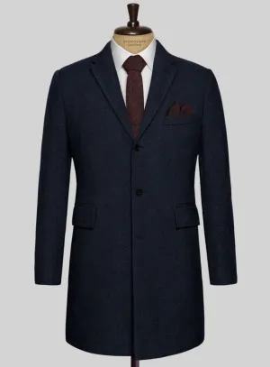 Light Weight Melange Dark Blue Tweed Overcoat