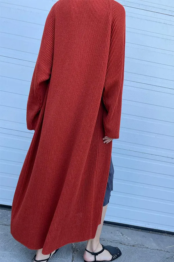 Long Linen Cardigan in Rust