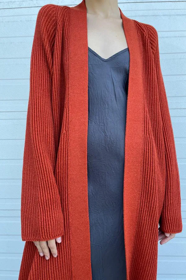 Long Linen Cardigan in Rust