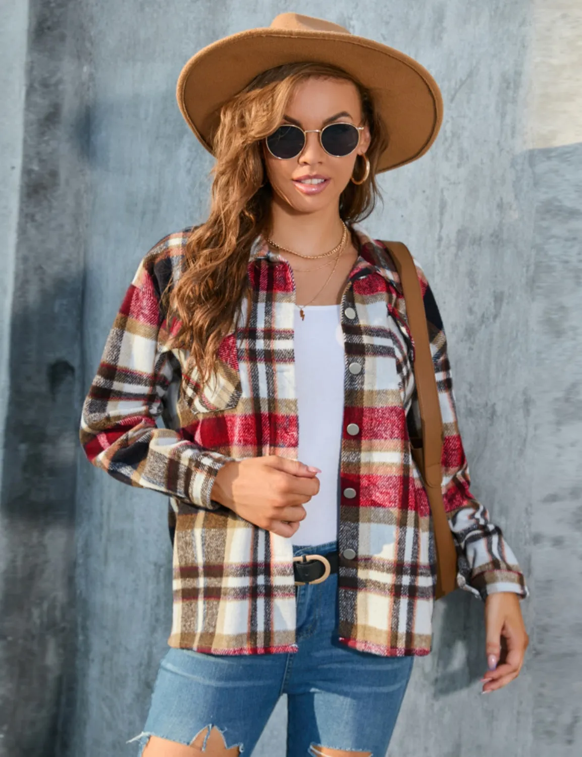 Long Sleeve Plaid Button Shirt Coat