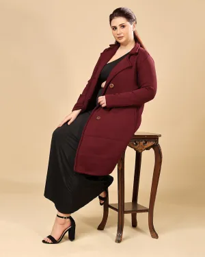 Maroon Solid Double Breatsed Coat