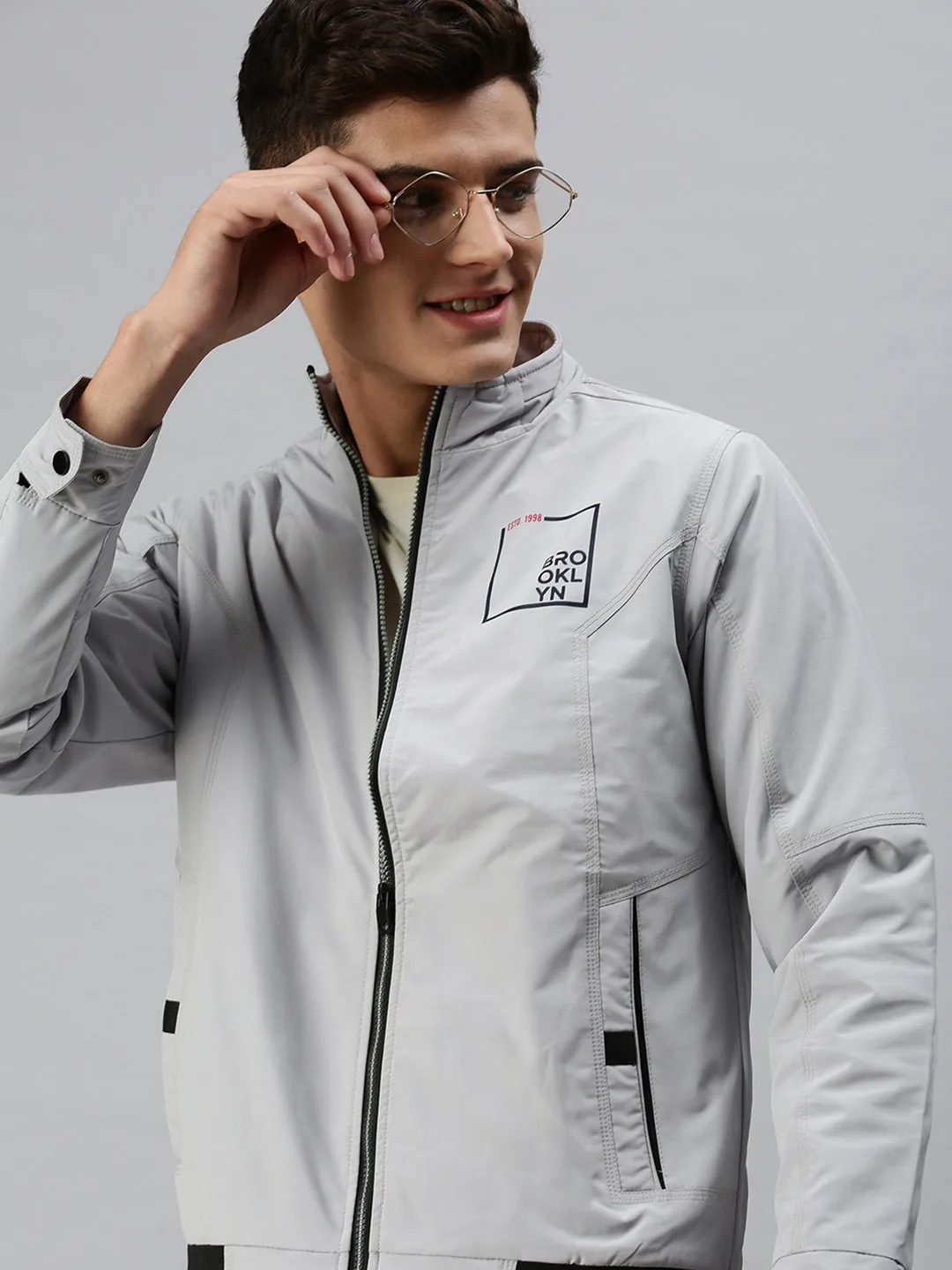 Men Printed Grey Sporty Jacket