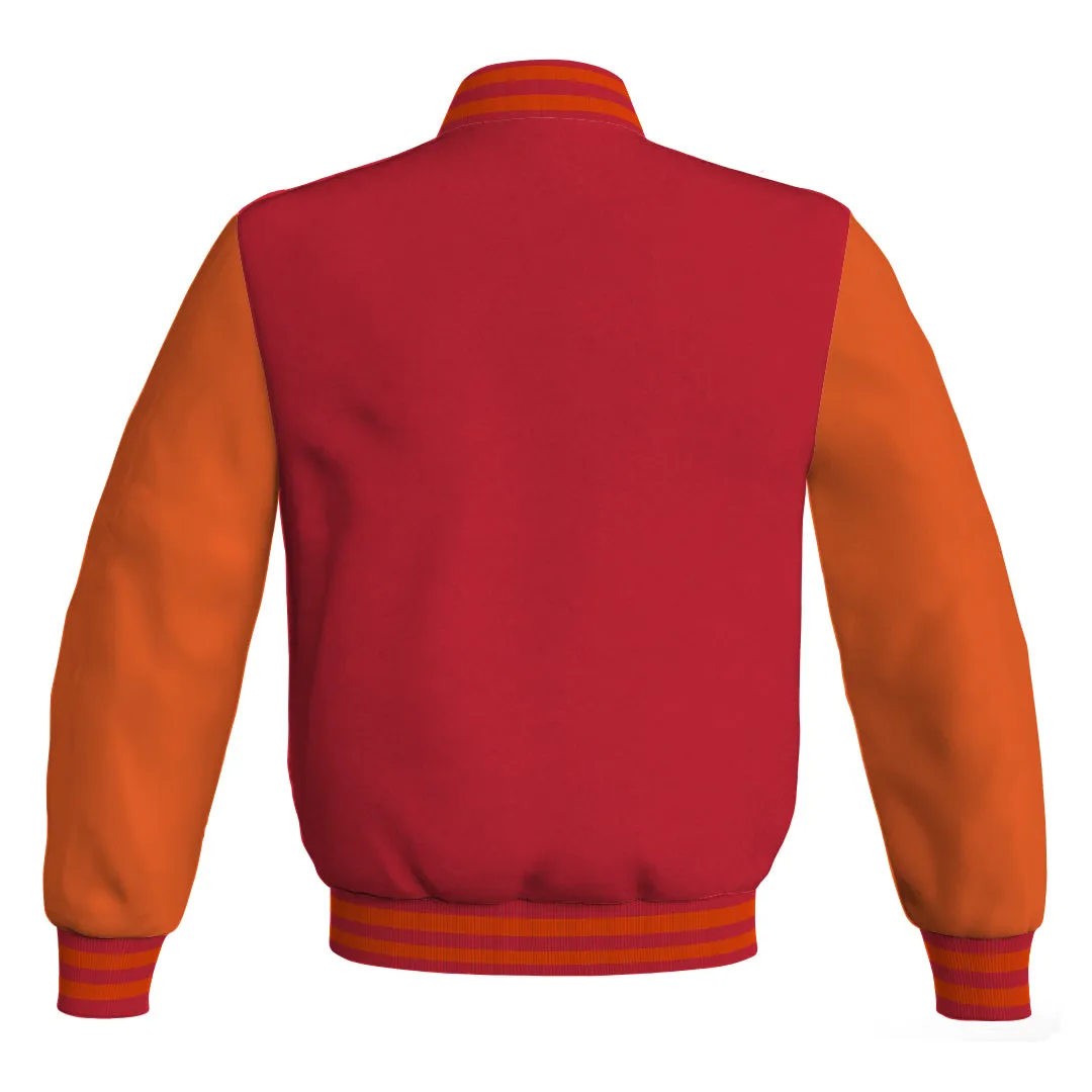 Mens Bomber Jacket Red Body and Orange Leather Sleeves Bomber Jacket