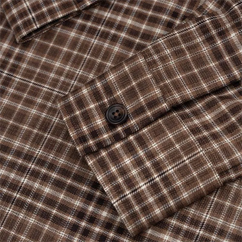 Men's Casual Lapel Plaid Long-sleeved POLO Shirt 58912239F