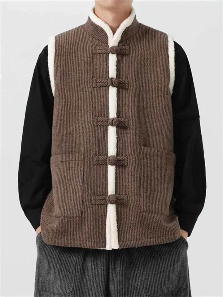 Men's Chinese Style Tang Suit Fleece Corduroy Vest