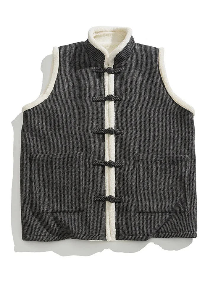 Men's Chinese Style Tang Suit Fleece Corduroy Vest