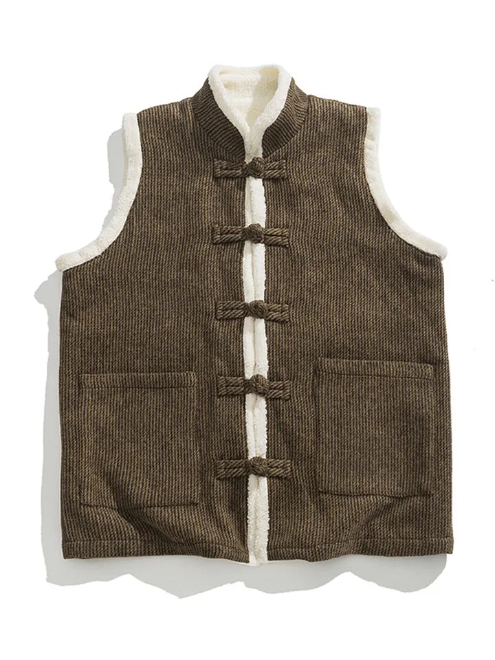 Men's Chinese Style Tang Suit Fleece Corduroy Vest