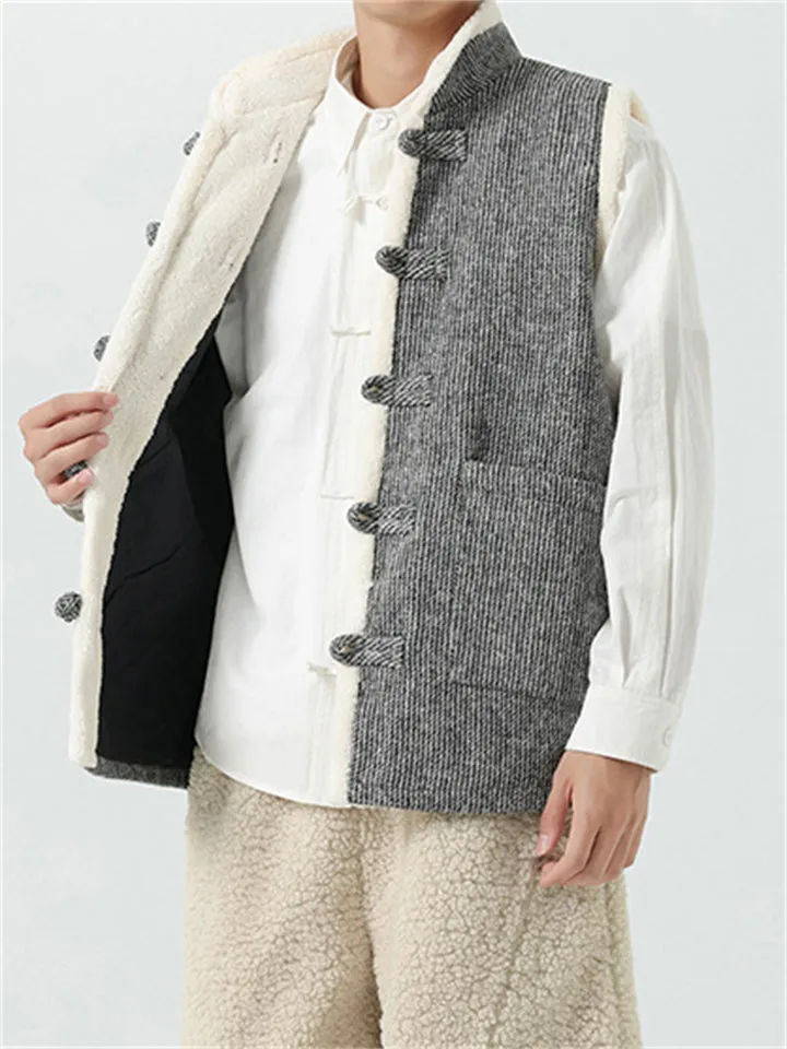 Men's Chinese Style Tang Suit Fleece Corduroy Vest